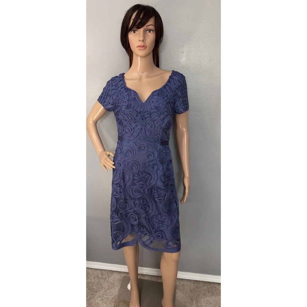 JS Collections Soutache Cocktail Dress Purple Embroidered Sheath Size 6